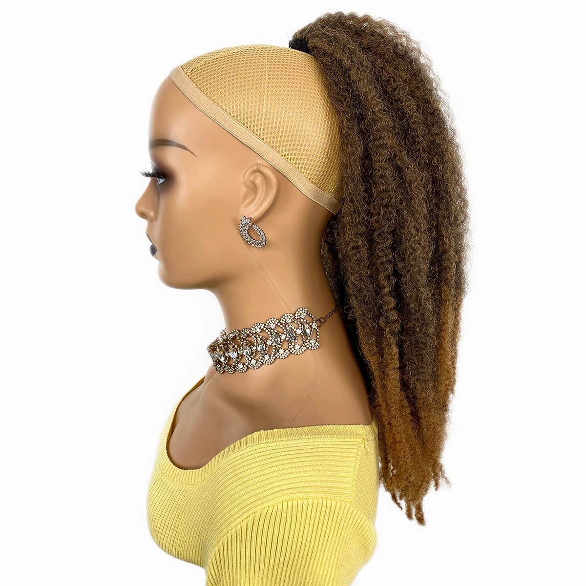 Marley Hair Ponytail Drawstring 18-inch Ombre Brown Color Synthetic Braiding Hair Afro Kinky Ponytail for Black Women Quick Wrap Pony Twisted Braid Hair Ponytail Extension(T1B/27#, 18")