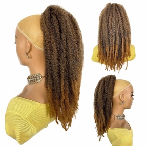 Marley Hair Ponytail Drawstring 18-inch Ombre Brown Color Synthetic Braiding Hair Afro Kinky Ponytail for Black Women Quick Wrap Pony Twisted Braid Hair Ponytail Extension(T1B/27#, 18")