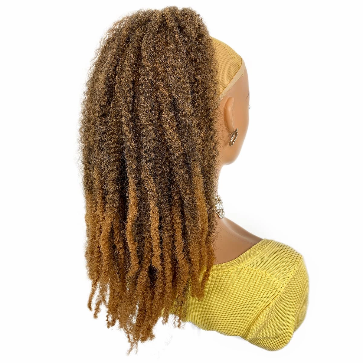 Marley Hair Ponytail Drawstring 18-inch Ombre Brown Color Synthetic Braiding Hair Afro Kinky Ponytail for Black Women Quick Wrap Pony Twisted Braid Hair Ponytail Extension(T1B/27#, 18")