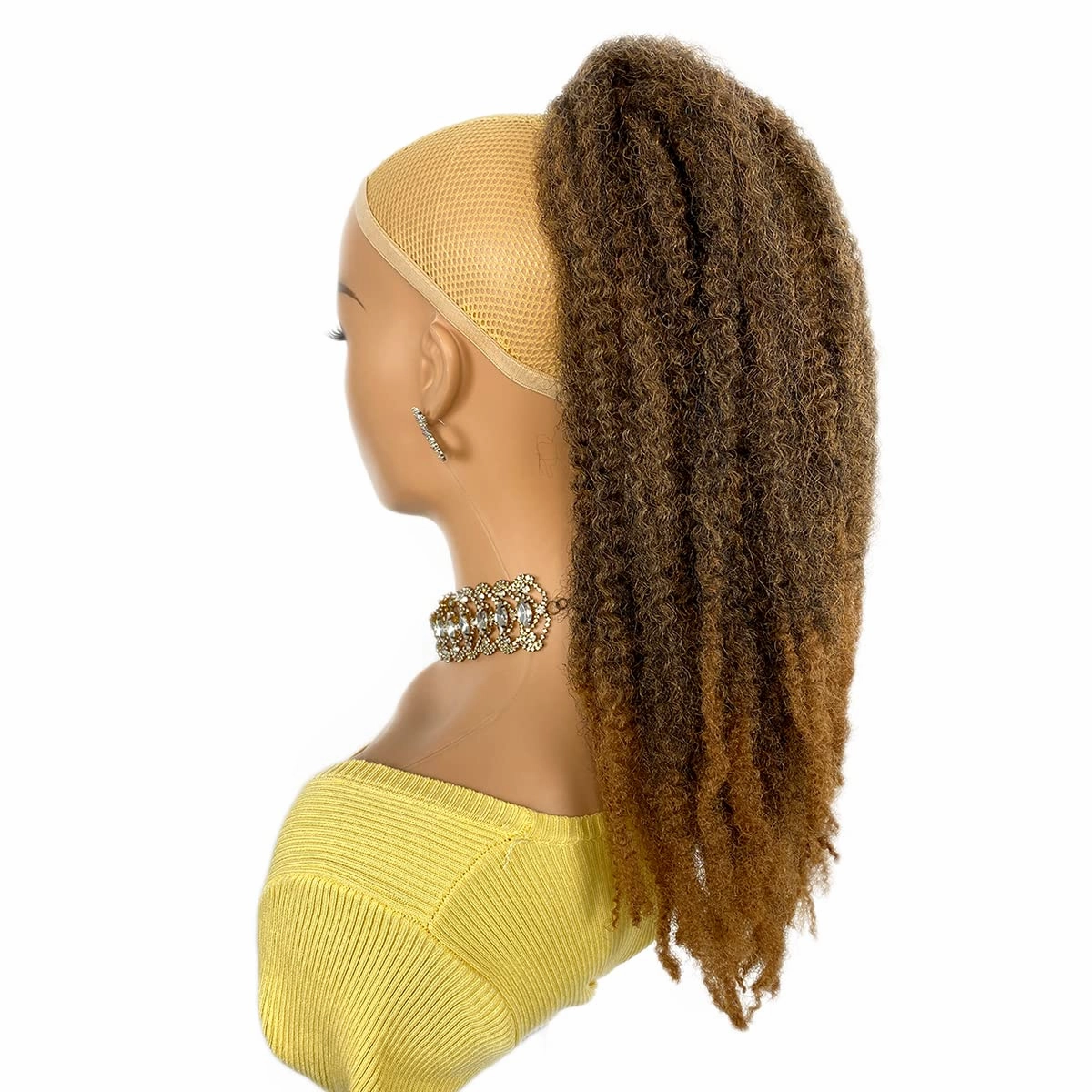 Marley Hair Ponytail Drawstring 18-inch Ombre Brown Color Synthetic Braiding Hair Afro Kinky Ponytail for Black Women Quick Wrap Pony Twisted Braid Hair Ponytail Extension(T1B/27#, 18")