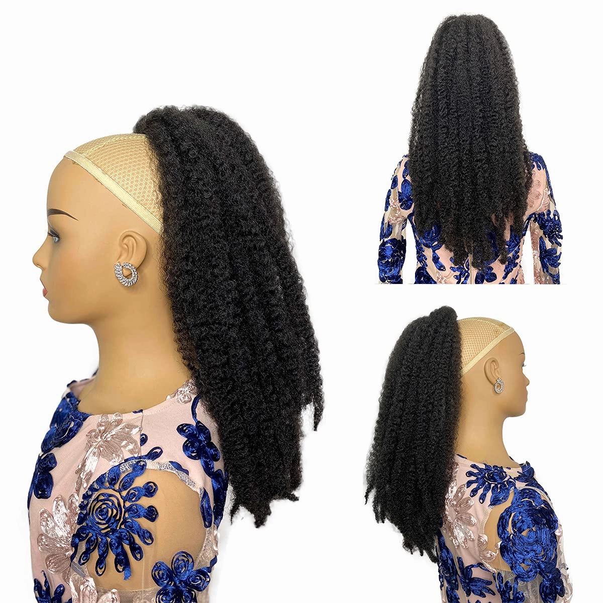 Marley Hair Ponytail Drawstring 18-inch Synthetic Braiding Hair Afro Kinky Ponytail for Black Women Quick Wrap Pony Jamaican Marley Twist Braid Drawstring Pony Tail Hair Piece(#1B, 18")