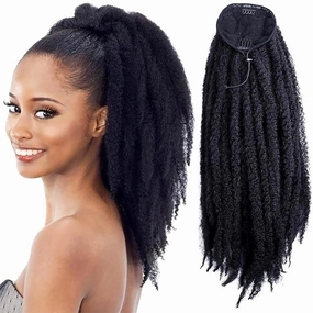 Marley Hair Ponytail Drawstring 18-inch Synthetic Braiding Hair Afro Kinky Ponytail for Black Women Quick Wrap Pony Jamaican Marley Twist Braid Drawstring Pony Tail Hair Piece(#1B, 18")