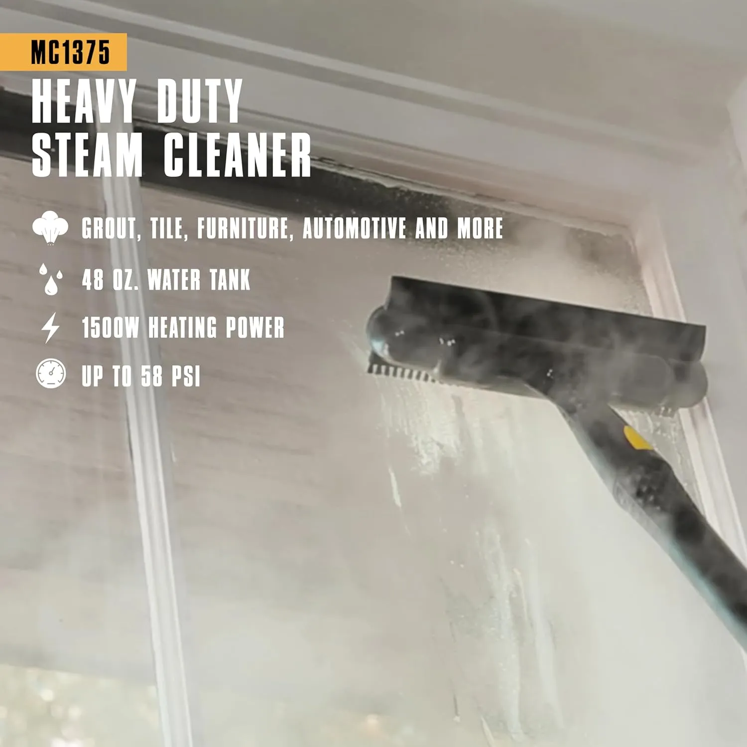 McCulloch Canister Steam Cleaner MC1375, 90 Minute Runtime, 20 Accessories: Jet Nozzle, Brushes, & More - Built for Home, Tile, Grout, Carpet, Furniture, Car Detailing, & Commercial Deep Cleaning