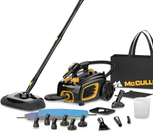 McCulloch Canister Steam Cleaner MC1375, 90 Minute Runtime, 20 Accessories: Jet Nozzle, Brushes, & More - Built for Home, Tile, Grout, Carpet, Furniture, Car Detailing, & Commercial Deep Cleaning