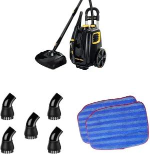 McCulloch MC1385 Deluxe Canister Steam Cleaner with 23 Accessories & A1230-005 Nylon Utility Brush (5 Pack) & A1375-100 Replacement Traditional Microfiber Mop Pad for MC1375, 2-Pack