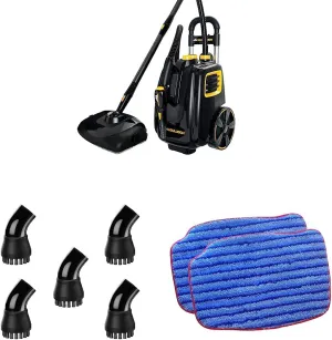 McCulloch MC1385 Deluxe Canister Steam Cleaner with 23 Accessories & A1230-005 Nylon Utility Brush (5 Pack) & A1375-101 Replacement Scrubbing Microfiber Mop Pad for MC1375, MC1385, 2-Pack