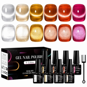 MEET ACROSS Jelly Glass Cat Eye Gel Nail Polish of 6 Clear Glaze Caramel Amber Gel Polish Kit with base top coat and Magnet Sheer Transparent Gel Manicure Nail Art DIY at Home for Salon