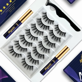 Menaka Magnetic Eyelashes - 7 Pairs 3D Cat-eye Magnetic Lashes - 2 Tube of Magnetic Eyeliner - Upgrad Long Lasting,Reusable,With Applicator - Easy to Apply,Natural Look