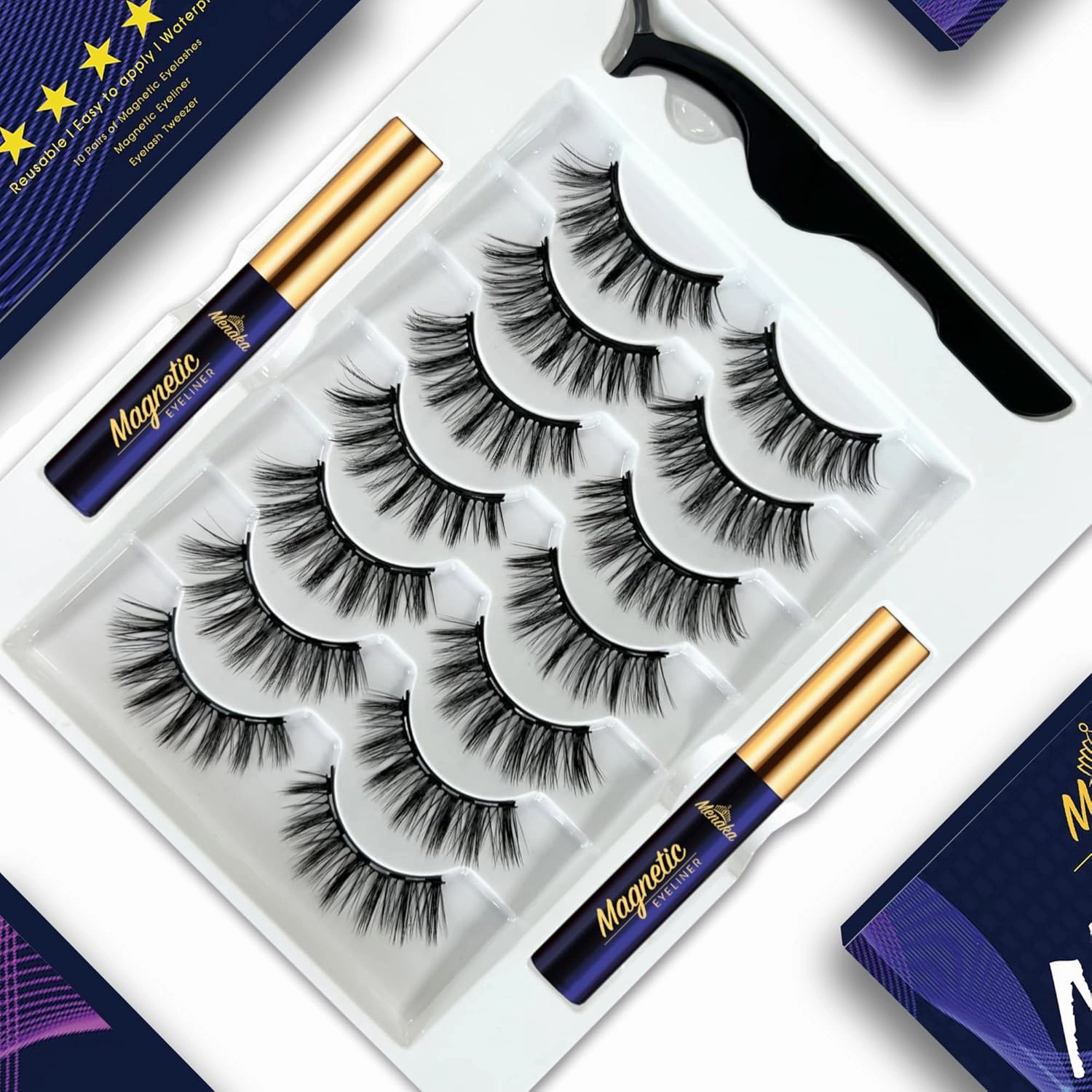 Menaka Magnetic Eyelashes - 7 Pairs 3D Cat-eye Magnetic Lashes - 2 Tube of Magnetic Eyeliner - Upgrad Long Lasting,Reusable,With Applicator - Easy to Apply,Natural Look