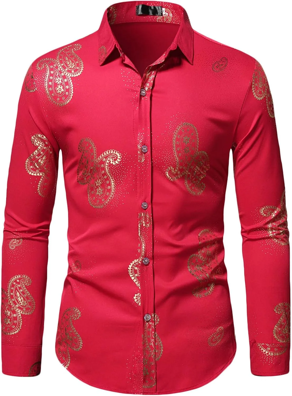 Mens Dress Shirt Long Sleeve Fashion Print Button Down Tshirt Slim Fit Casual Collared Shirts Party Prom Tee Tops
