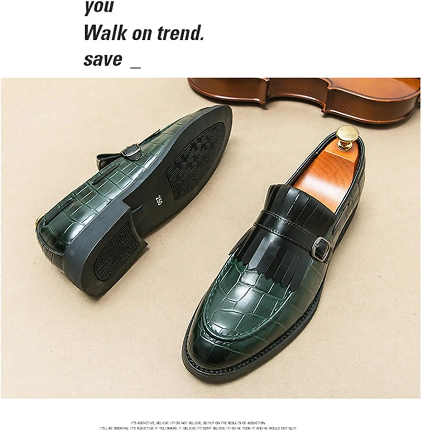 Men's Leather Tassel Monk Strap Dress Loafers Classic Slip-on Pointed Toe Low Chunky Heel Formal Business Wedding Tuxedo Penny Loafers Shoes