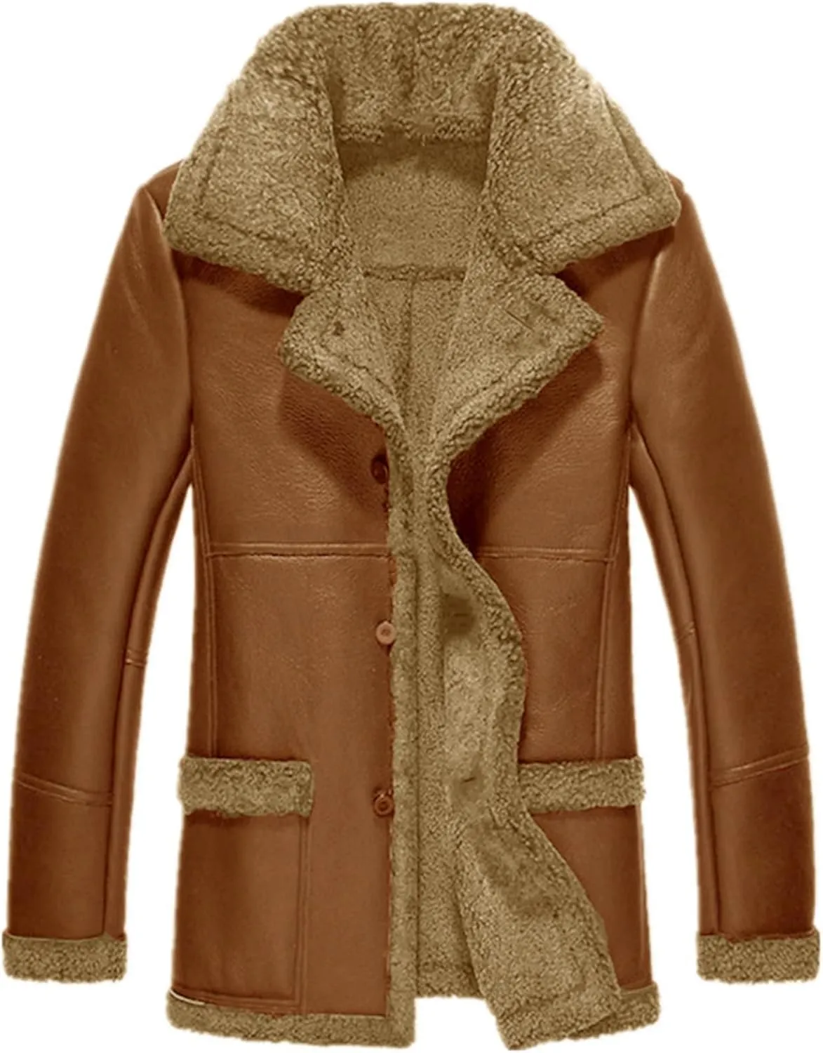 Men's Shearling Leather Coat Faux Suede Sherpa Lined Sheepskin Flying Jacket Classic Winter Windproof Outerwear