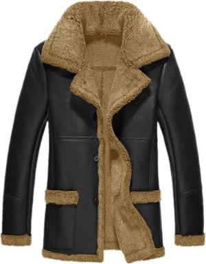 Men's Shearling Leather Coat Faux Suede Sherpa Lined Sheepskin Flying Jacket Classic Winter Windproof Outerwear