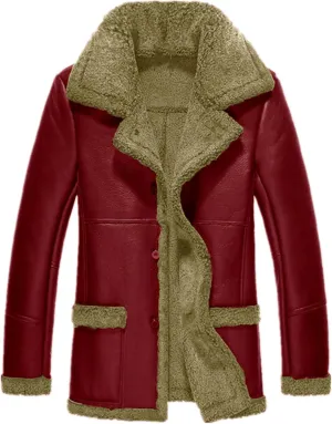 Men's Shearling Leather Coat Faux Suede Sherpa Lined Sheepskin Flying Jacket Classic Winter Windproof Outerwear