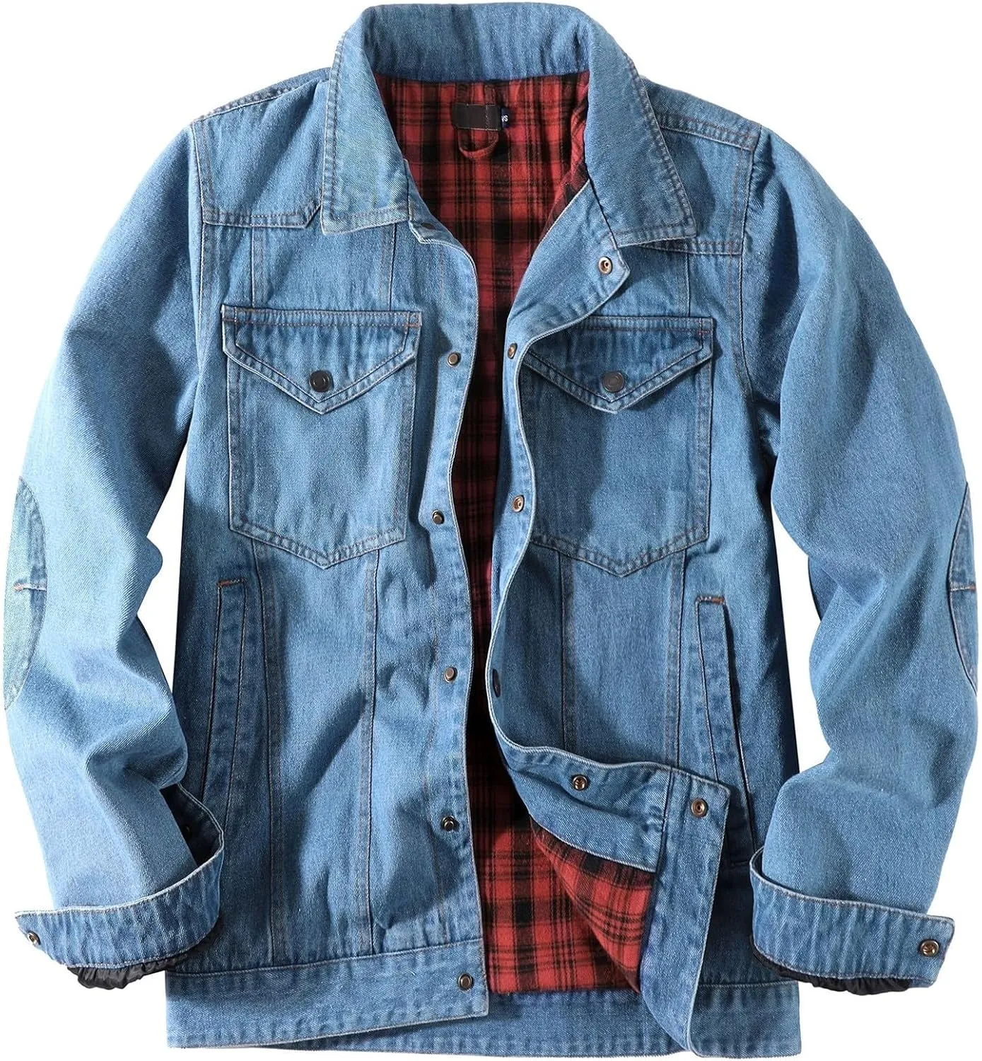 Men's Snap Front Puffer Jacket Sleeve Turn Down Collar Solid Denim Jacket Coat Waterproof Raincoat with Hood