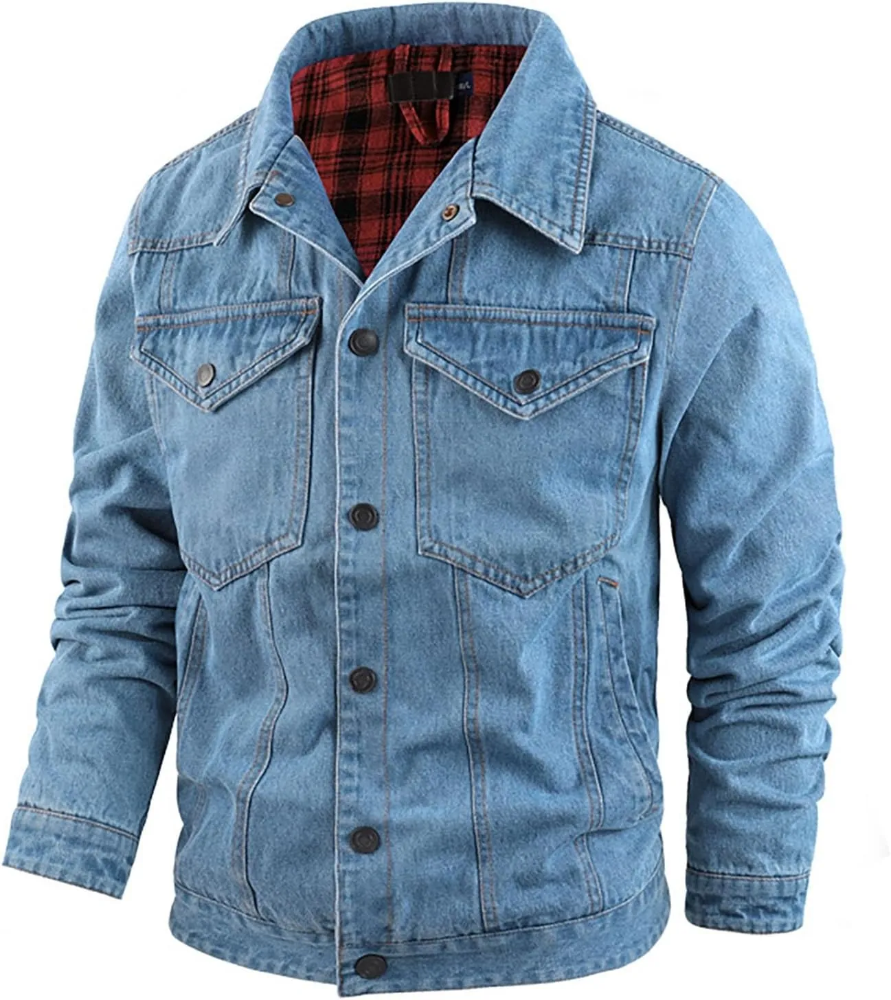 Men's Snap Front Puffer Jacket Sleeve Turn Down Collar Solid Denim Jacket Coat Waterproof Raincoat with Hood