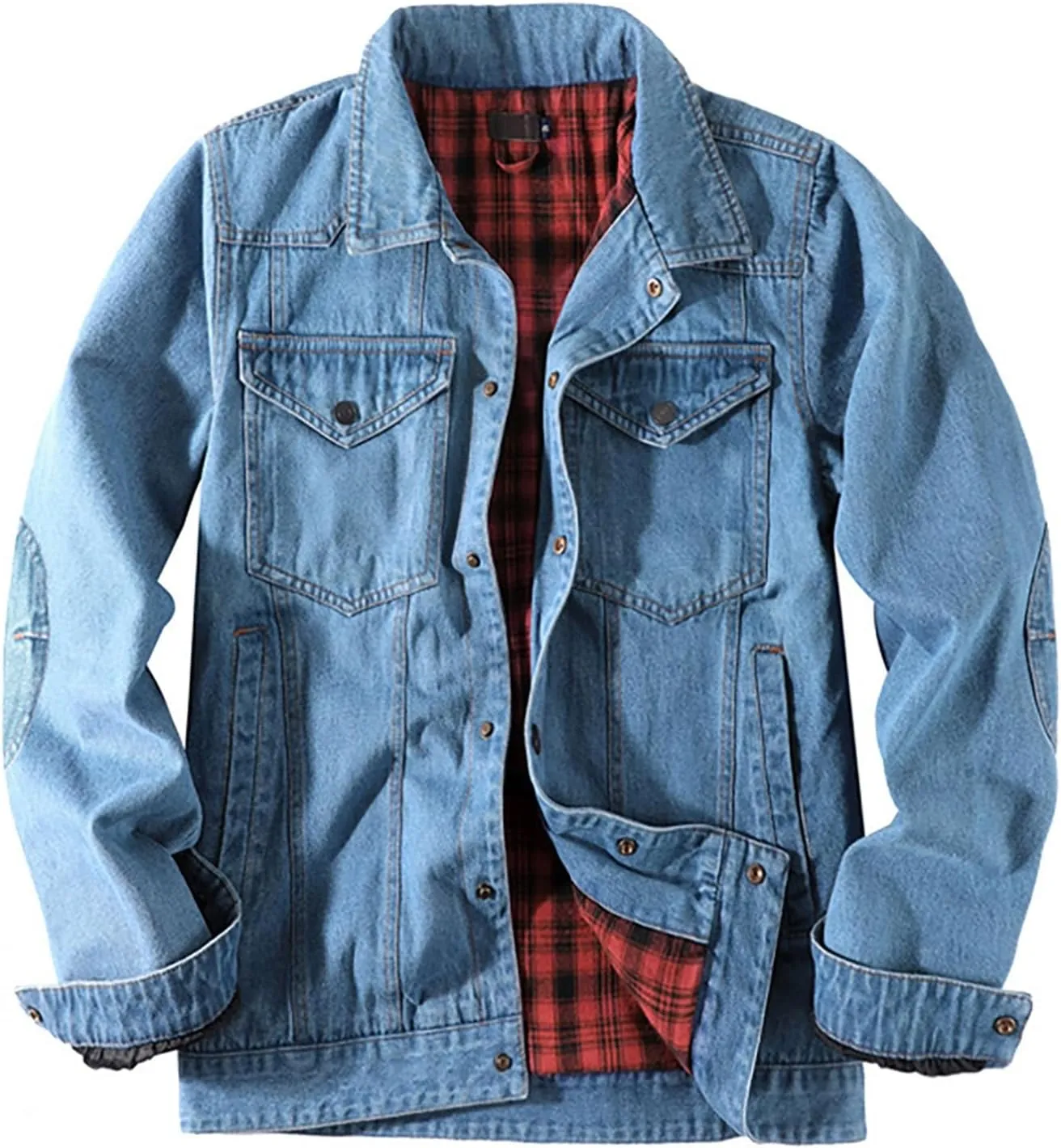 Men's Snap Front Puffer Jacket Sleeve Turn Down Collar Solid Denim Jacket Coat Waterproof Raincoat with Hood
