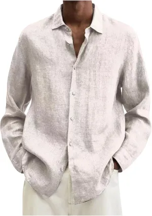 Men's Thermal Shirt Designer Spring Summer Casual Cotton Linen Solid Color Long Sleeve Shirts Loose Shirts