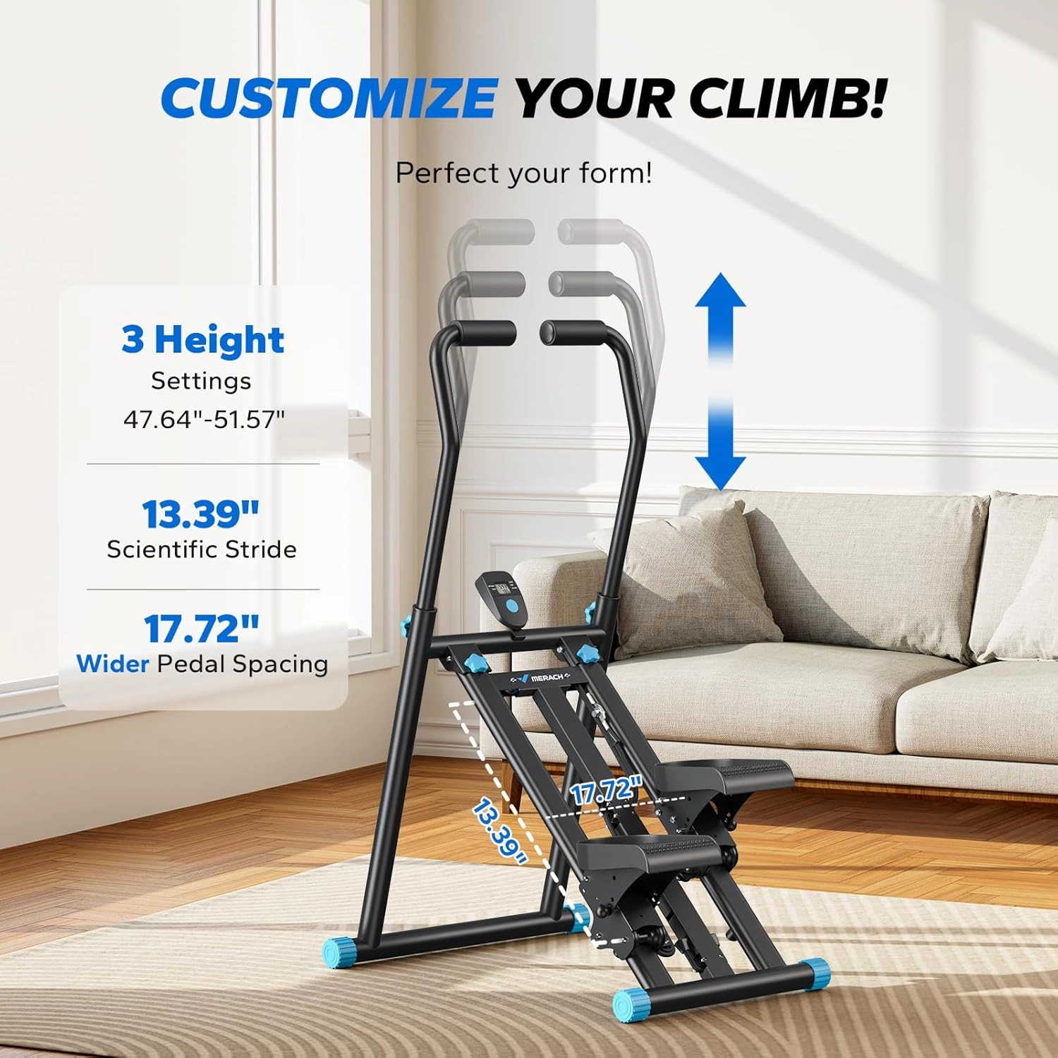 MERACH Stair Stepper for Home Gym Exercise, New Version Vertical Climber Machine for Full-Body Workout, Compact Folding Cardio Exercise Climber with Extended Step Range, Adjustable Handlebar & Pedals