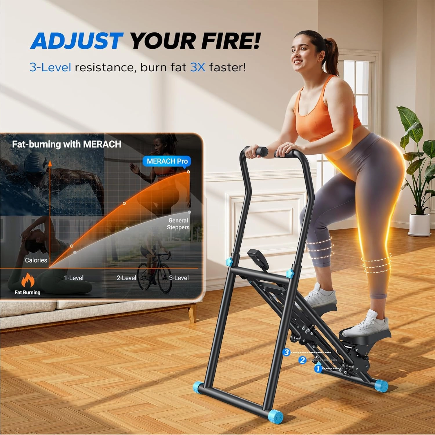 MERACH Stair Stepper for Home Gym Exercise, New Version Vertical Climber Machine for Full-Body Workout, Compact Folding Cardio Exercise Climber with Extended Step Range, Adjustable Handlebar & Pedals
