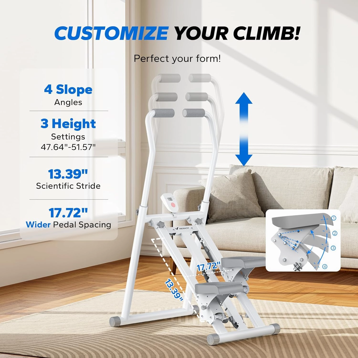 MERACH Stair Stepper for Home Gym Exercise, New Version Vertical Climber Machine for Full-Body Workout, Compact Folding Cardio Exercise Climber with Extended Step Range, Adjustable Handlebar & Pedals