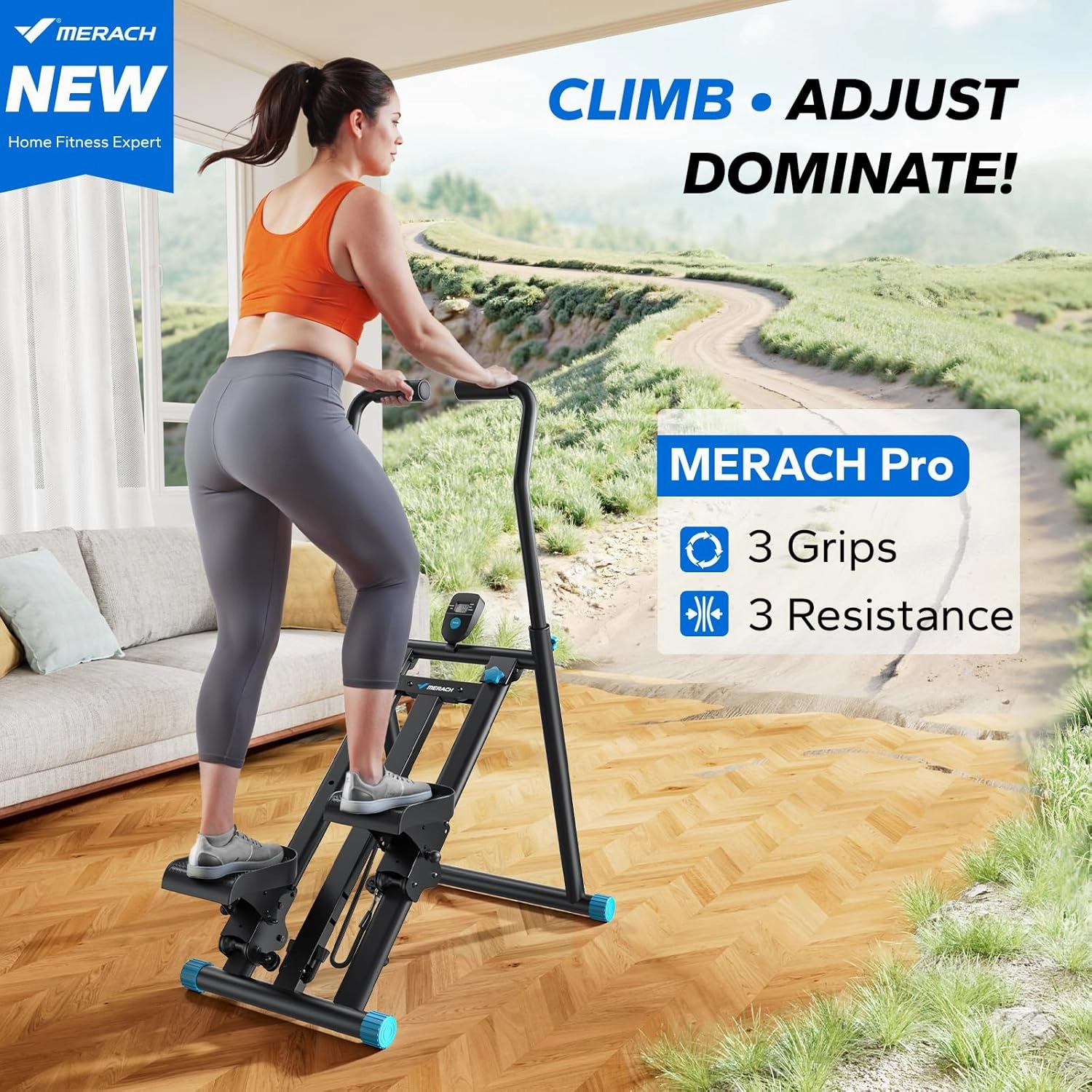 MERACH Stair Stepper for Home Gym Exercise, New Version Vertical Climber Machine for Full-Body Workout, Compact Folding Cardio Exercise Climber with Extended Step Range, Adjustable Handlebar & Pedals