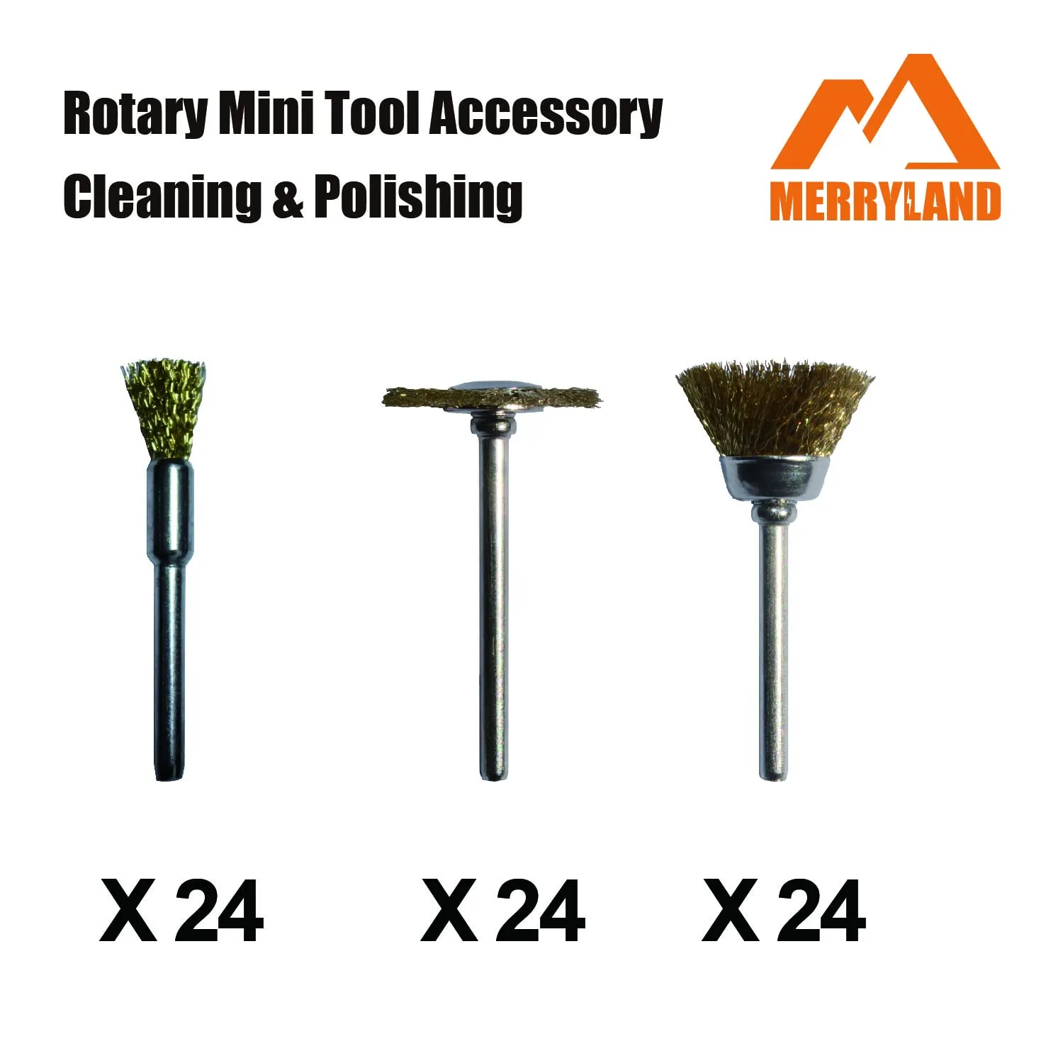 Merryland Wire Brush Mini Brass Brush for Dremel 72 Pack, Pen Brush Wheel Brush Cup Brush 24 Pack for Each, Polish Brush End Brush Mini Rotary Tool Accessory, RMTA072C2