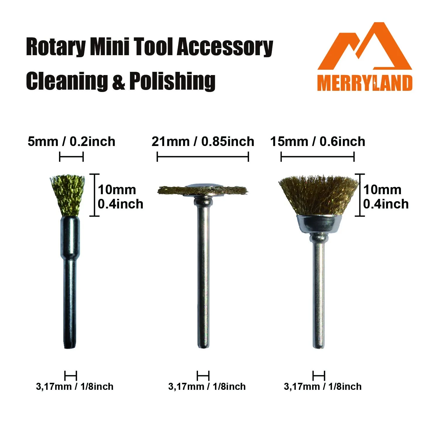 Merryland Wire Brush Mini Brass Brush for Dremel 72 Pack, Pen Brush Wheel Brush Cup Brush 24 Pack for Each, Polish Brush End Brush Mini Rotary Tool Accessory, RMTA072C2