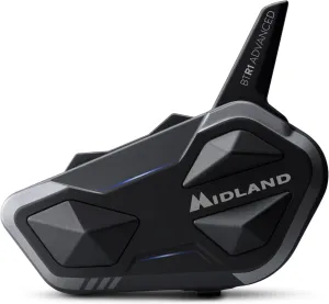 Midland BTR1 Advanced Motorcycle Bluetooth Headset – 4-Rider Intercom System with Wired and Boom Mic, RCF HD Sound, Music Sharing, DNK Noise Cancellation, FM Radio, IPX6 Waterproof (1 Pack, Black)