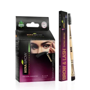 MinaiBrow Black Tinting Kit | Natural Spot Coloring Powder with Duo Angled Brush, Water & Smudge Proof Instant Brow Dye for 100% Gray Coverage