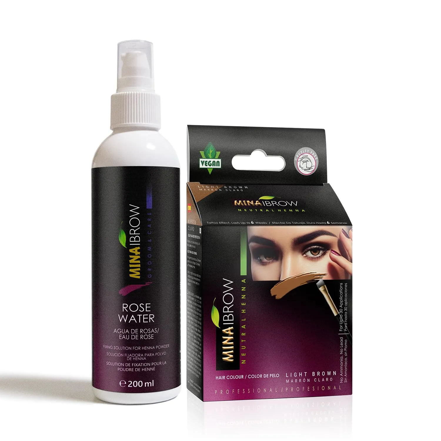 MinaiBrow Instant Hair Dye Kit Light Brown | 100% Grey Coverage Upto 30 Applications, Natural Spot Coloring Tinting Powder with Rose Water & Duo Angled Brush, Water & Smudge Proof