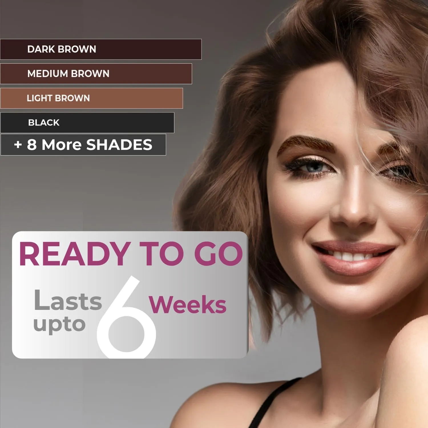 MinaiBrow Instant Hair Dye Kit Light Brown | 100% Grey Coverage Upto 30 Applications, Natural Spot Coloring Tinting Powder with Rose Water & Duo Angled Brush, Water & Smudge Proof