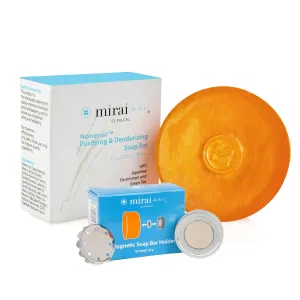 Mirai Clinical Persimmon Soap Bar with Magnetic Soap Holder - Nonenal Body Odor Eliminator for Women and Men, Personal care Solution with Easy to Install Magnetic Bar Soap Holder for Shower Wall