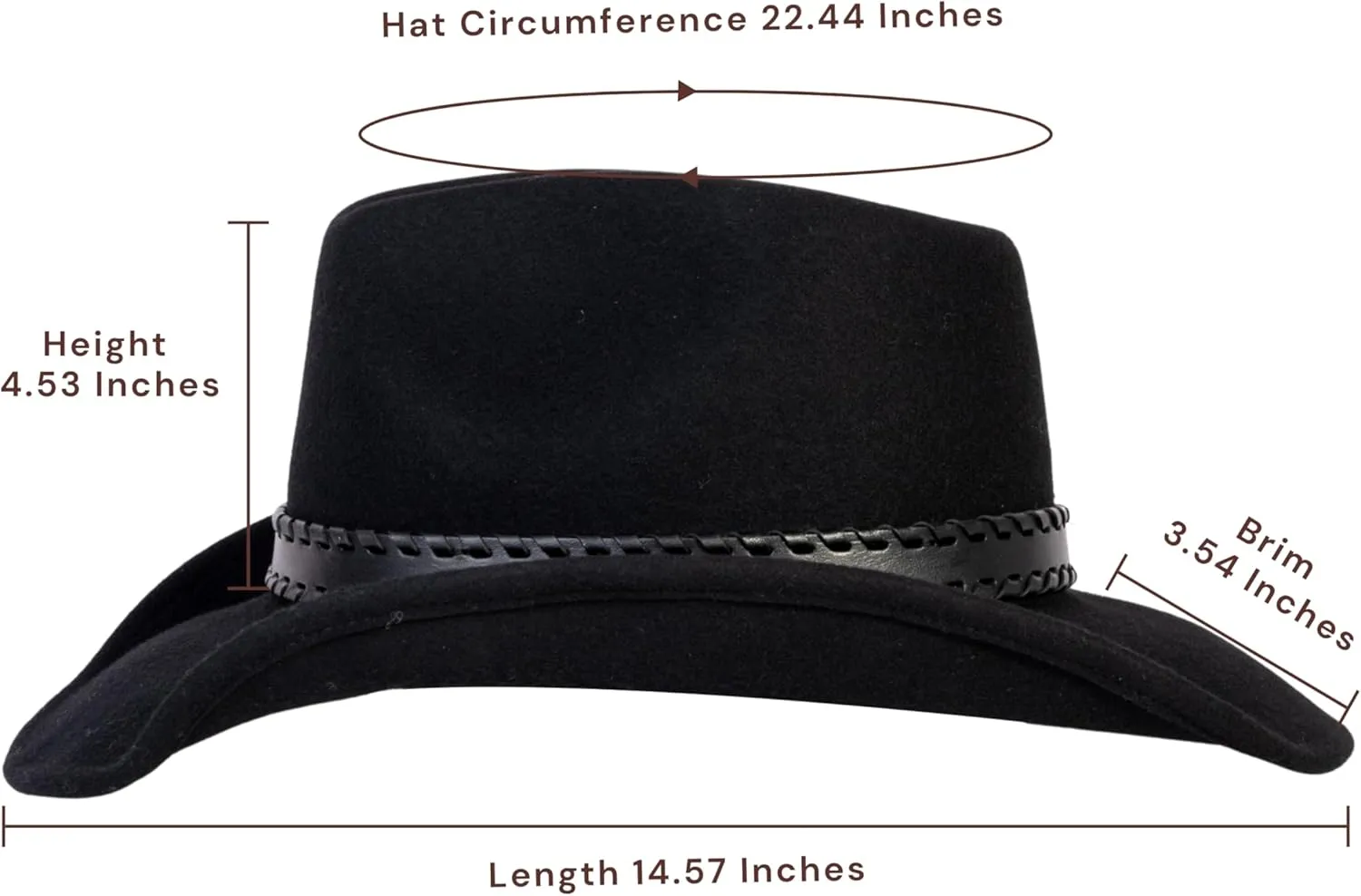 MIX BROWN Western Cowboy Hat for Men & Women 100% Wool Wide Brim Cowgirl Hats Outback Panama Rancher Felt Hat