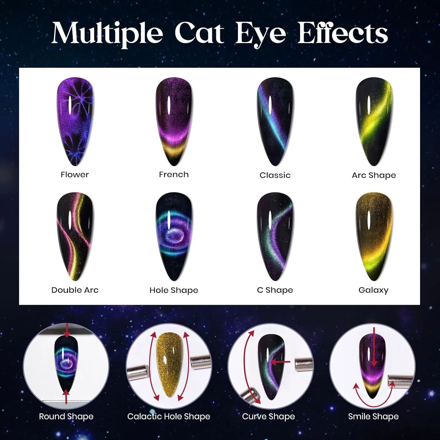 MIZHSE 8 Colors 9D Cat Eye Gel Nail Polish, Upgraded Magnetic Gel Polish Kit with Magnet Stick, Galaxy Chameleon Effect Silky Cat Eye Nail Polish Soak Off Nail Art Salon Manicure Home Ladies Gift