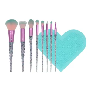 MODA Unicorn Dream Full Face 9pc Gift Kit – 8 Essential Face & Eye Makeup Brushes – Includes Heart Scrubby Brush Cleaner