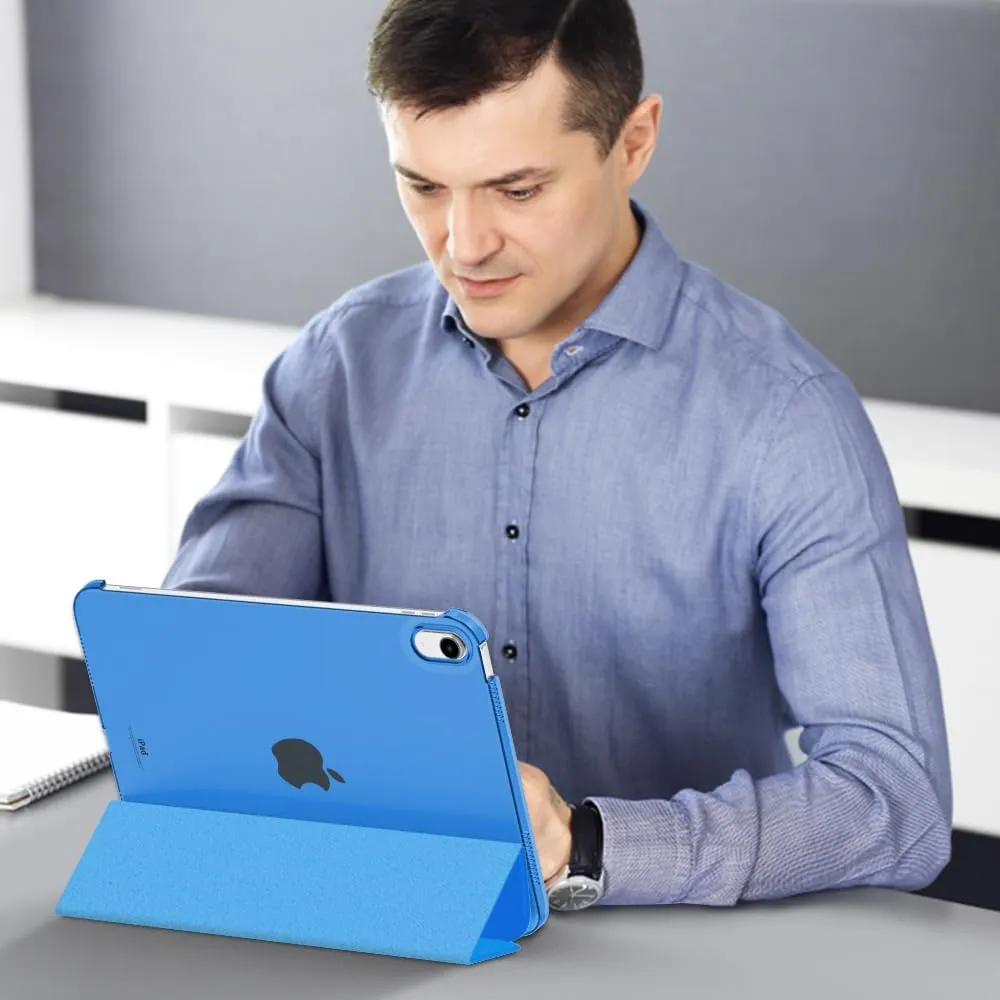 MoKo for iPad (A16) 11th Generation Case 11 Inch 2025, iPad 10th Generation Case 10.9 Inch 2022, Slim Stand Hard PC Translucent Back Shell Smart Cover, Support Touch ID, Auto Wake/Sleep, Blue Wave