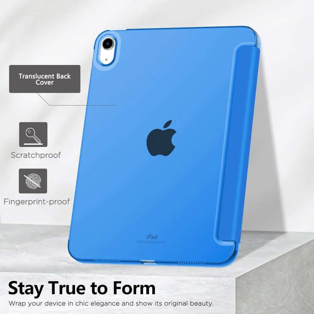 MoKo for iPad (A16) 11th Generation Case 11 Inch 2025, iPad 10th Generation Case 10.9 Inch 2022, Slim Stand Hard PC Translucent Back Shell Smart Cover, Support Touch ID, Auto Wake/Sleep, Blue Wave