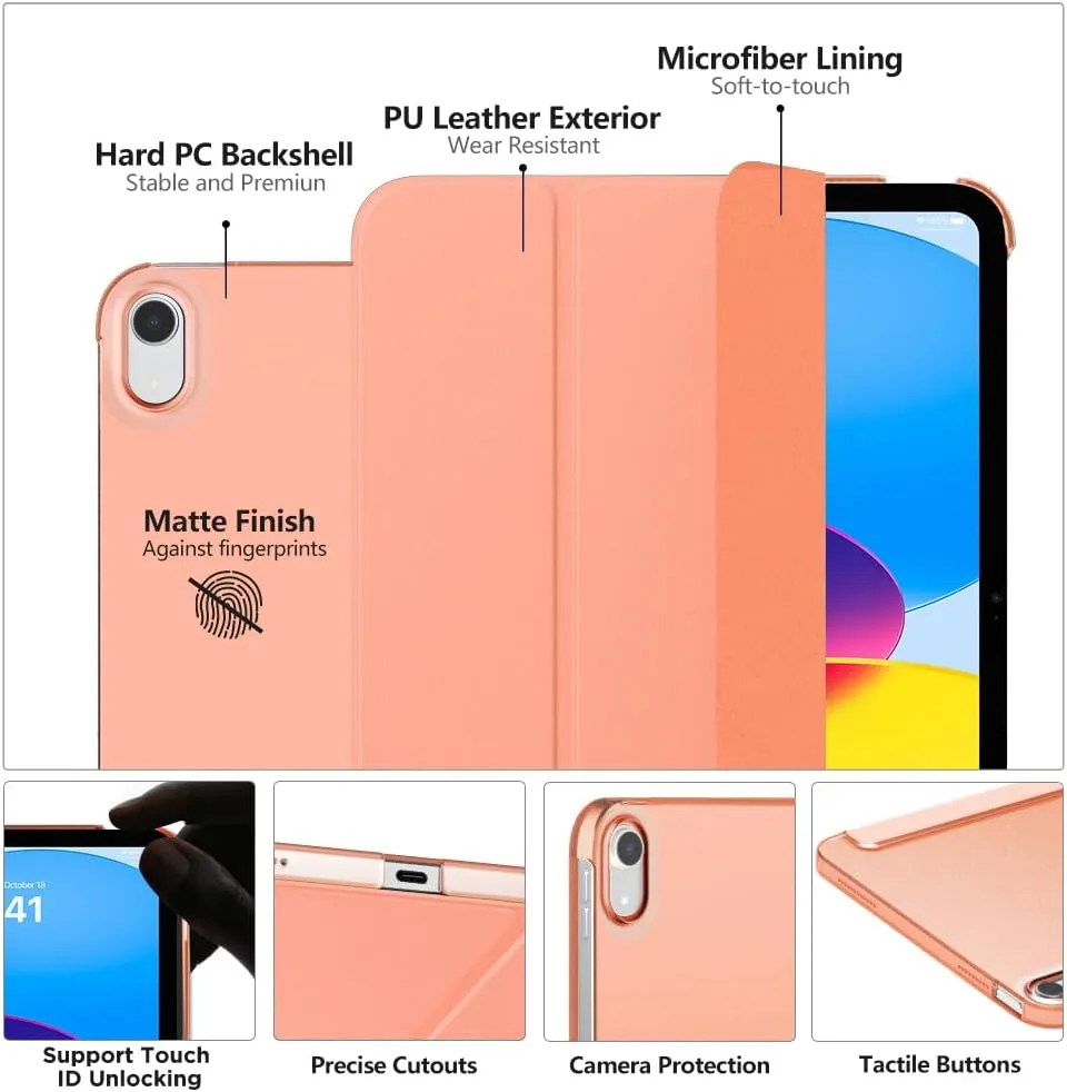 MoKo for iPad (A16) 11th Generation Case 11 Inch 2025, iPad 10th Generation Case 10.9 Inch 2022, Slim Stand Hard PC Translucent Back Shell Smart Cover, Support Touch ID, Auto Wake/Sleep,Apricot Orange