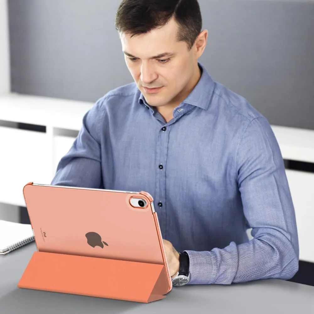 MoKo for iPad (A16) 11th Generation Case 11 Inch 2025, iPad 10th Generation Case 10.9 Inch 2022, Slim Stand Hard PC Translucent Back Shell Smart Cover, Support Touch ID, Auto Wake/Sleep,Apricot Orange