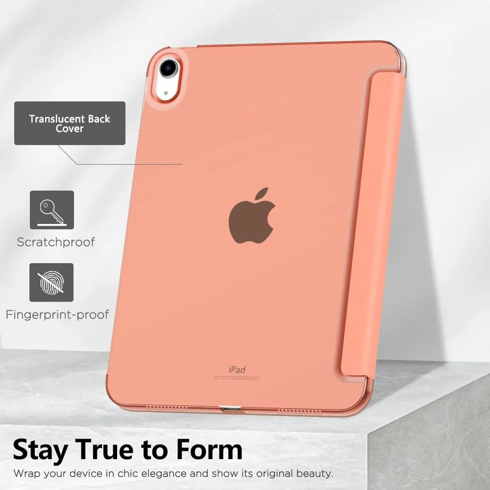 MoKo for iPad (A16) 11th Generation Case 11 Inch 2025, iPad 10th Generation Case 10.9 Inch 2022, Slim Stand Hard PC Translucent Back Shell Smart Cover, Support Touch ID, Auto Wake/Sleep,Apricot Orange