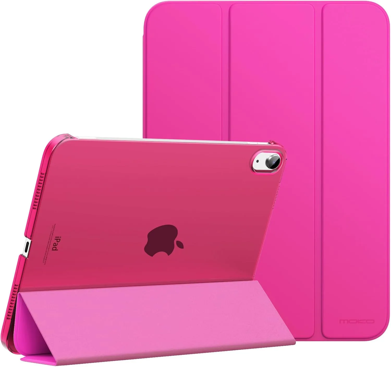 MoKo for iPad (A16) 11th Generation Case 11 Inch 2025, iPad 10th Generation Case 10.9 Inch 2022, Slim Stand Hard PC Translucent Back Shell Smart Cover, Support Touch ID, Auto Wake/Sleep,Bright Pink