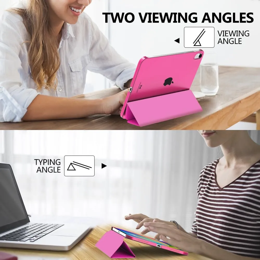 MoKo for iPad (A16) 11th Generation Case 11 Inch 2025, iPad 10th Generation Case 10.9 Inch 2022, Slim Stand Hard PC Translucent Back Shell Smart Cover, Support Touch ID, Auto Wake/Sleep,Bright Pink