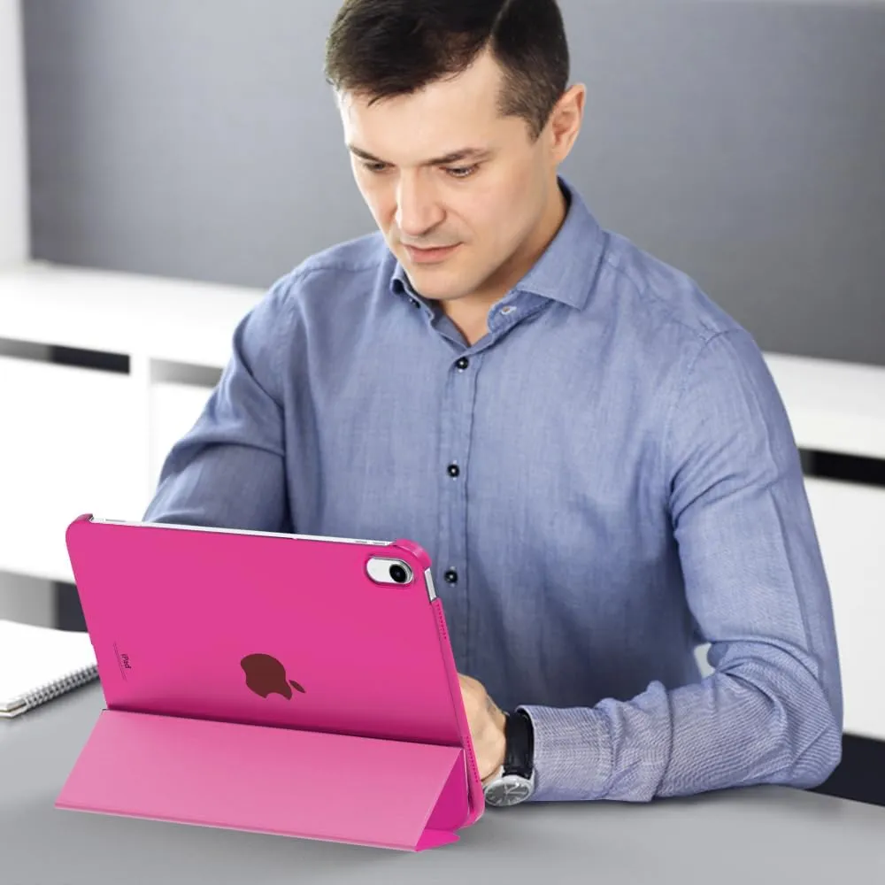 MoKo for iPad (A16) 11th Generation Case 11 Inch 2025, iPad 10th Generation Case 10.9 Inch 2022, Slim Stand Hard PC Translucent Back Shell Smart Cover, Support Touch ID, Auto Wake/Sleep,Bright Pink