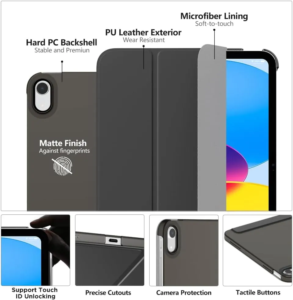 MoKo for iPad (A16) 11th Generation Case 11 Inch 2025, iPad 10th Generation Case 10.9 Inch 2022, Slim Stand Hard PC Translucent Back Shell Smart Cover, Support Touch ID, Auto Wake/Sleep,Space Gray
