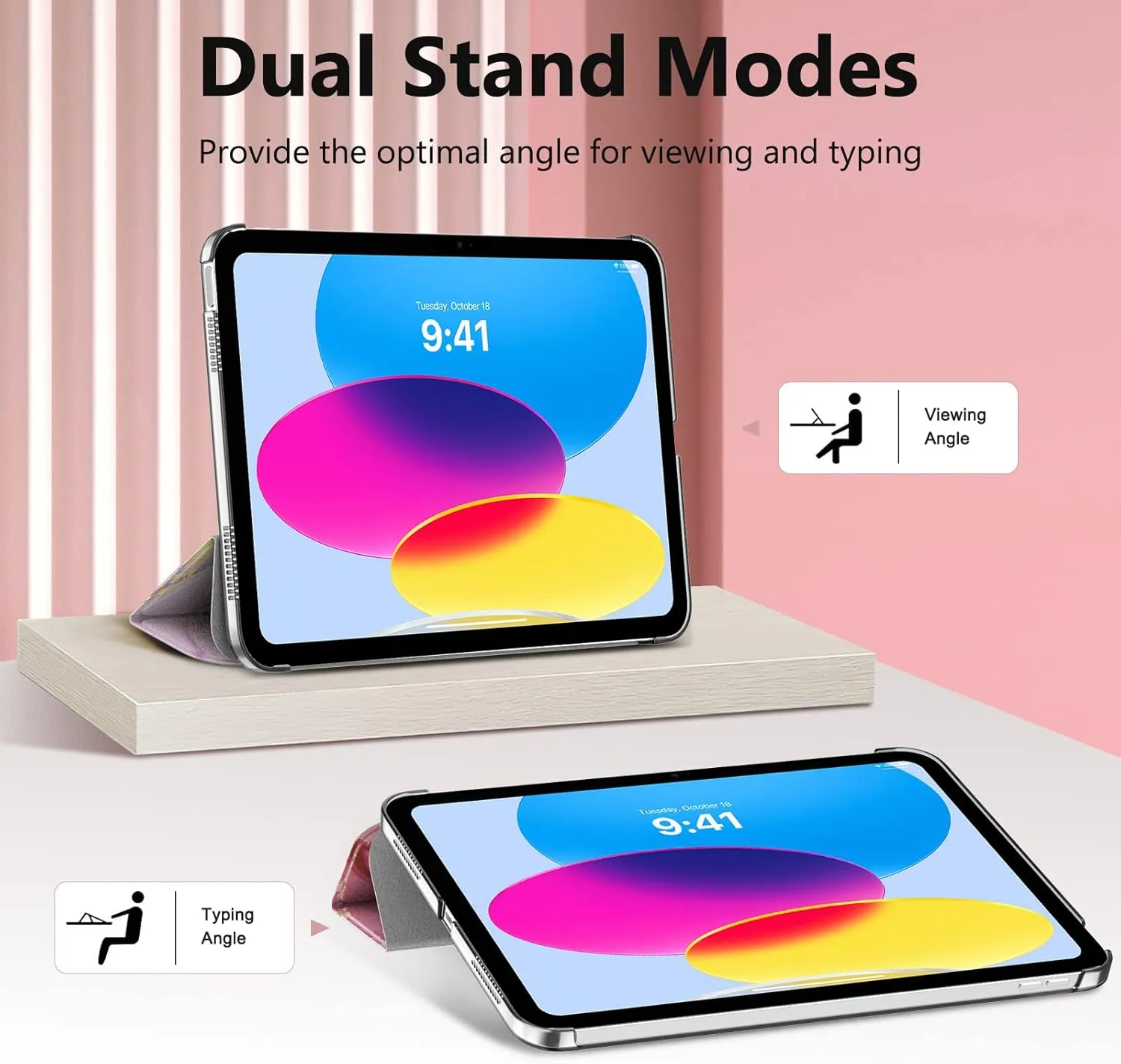 MoKo for iPad (A16) 11th Generation Case 2025, iPad 10th Generation Case 2022, Slim Stand Hard PC Translucent Back Shell Smart Cover Case for iPad 11th Gen 11 inch 2025, Light Pink Gold Marble
