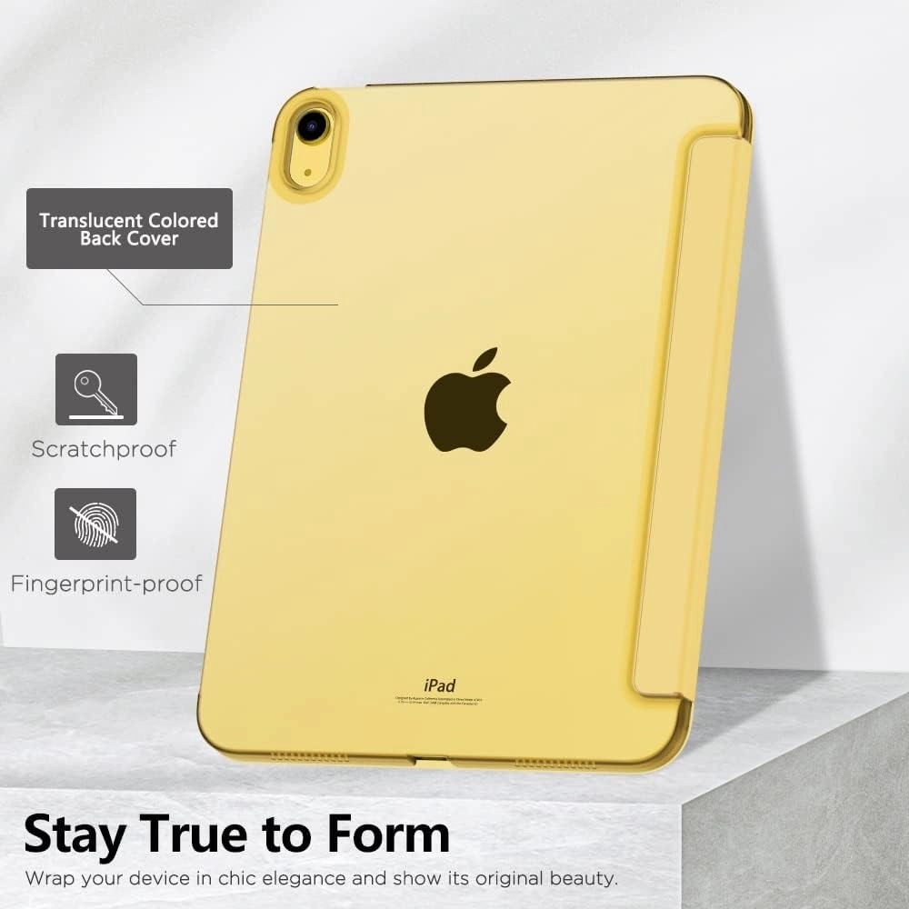 MoKo for iPad (A16) 11th Generation Case 11 Inch 2025, iPad 10th Generation Case 10.9 Inch 2022, Slim Stand Hard PC Translucent Back Shell Smart Cover, Support Touch ID, Auto Wake/Sleep,Light Yellow