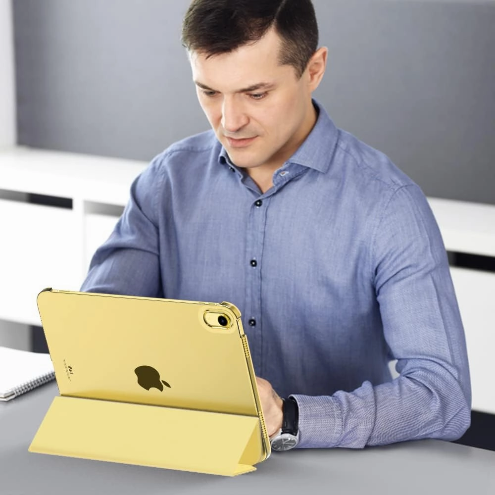 MoKo for iPad (A16) 11th Generation Case 11 Inch 2025, iPad 10th Generation Case 10.9 Inch 2022, Slim Stand Hard PC Translucent Back Shell Smart Cover, Support Touch ID, Auto Wake/Sleep,Light Yellow