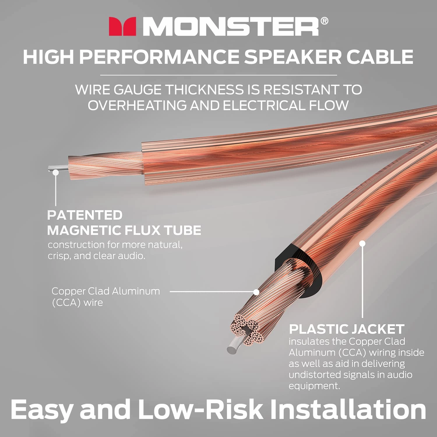 Monster XP Copper Clad Aluminum (CCA) Speaker Wire 12 Gauge Cable 100 FT Spool - Ideal for Home Cinema Cables and Car Audio Cable