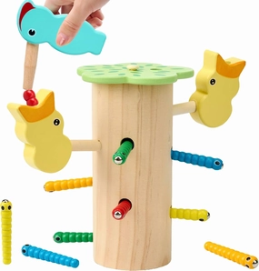 Montessori Mama Magnetic Woodpecker Worm Feed Game - Educational Wooden Color Matching & Fine Motor Skill Development Toy for 2 3 Year Olds Toys